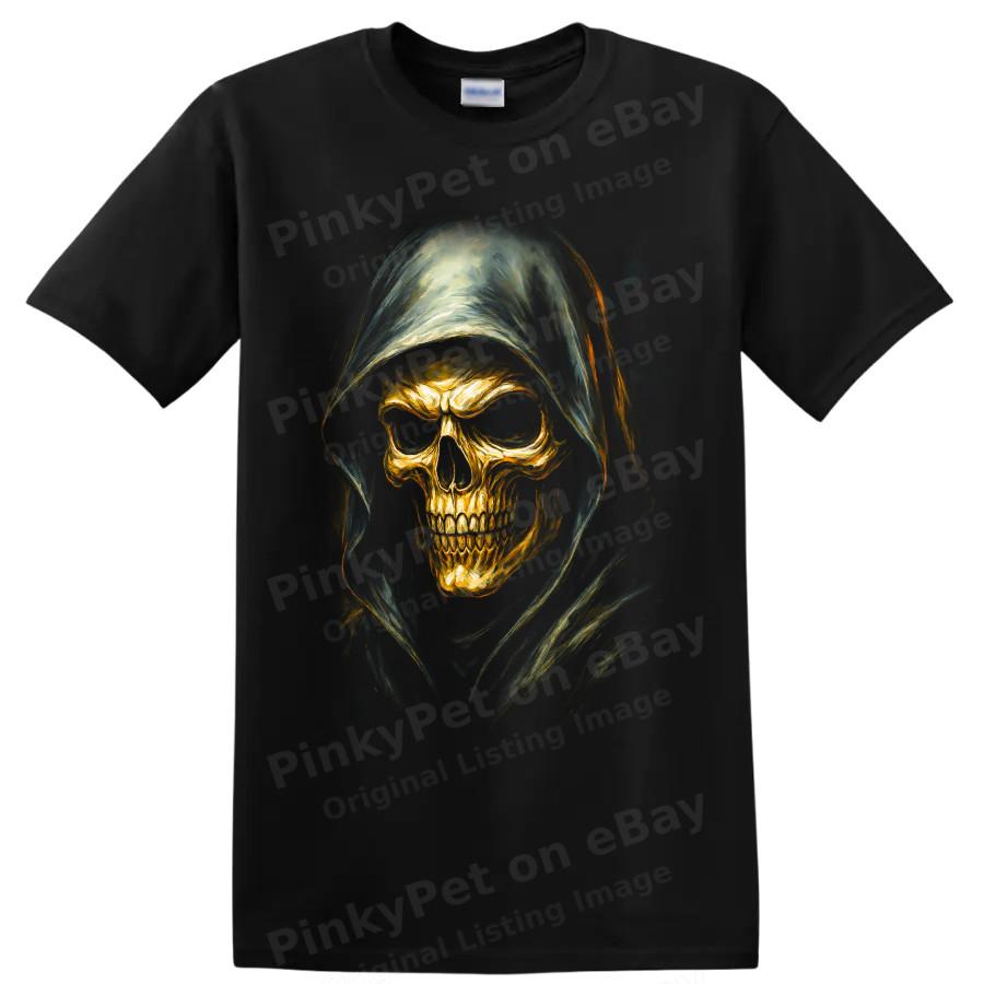 Hooded Grim Reaper Skull Halloween Horror Gothic Dark Art T Shirt Graphic Tee Unisex T-Shirt