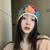 Women's Japanese-style Sweet Ethnic Style Hand-knitted Hat Spring Summer Thin Breathable Head Wrap Hat Colorful Floral Earflap Hat