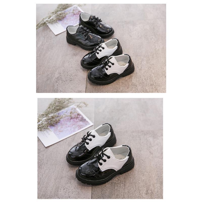 Spring and Autumn New Casual Lace-up Black Boy Leather Shoes Hollowed Out Feet Breathable British Korean Version of Small Children's Shoes