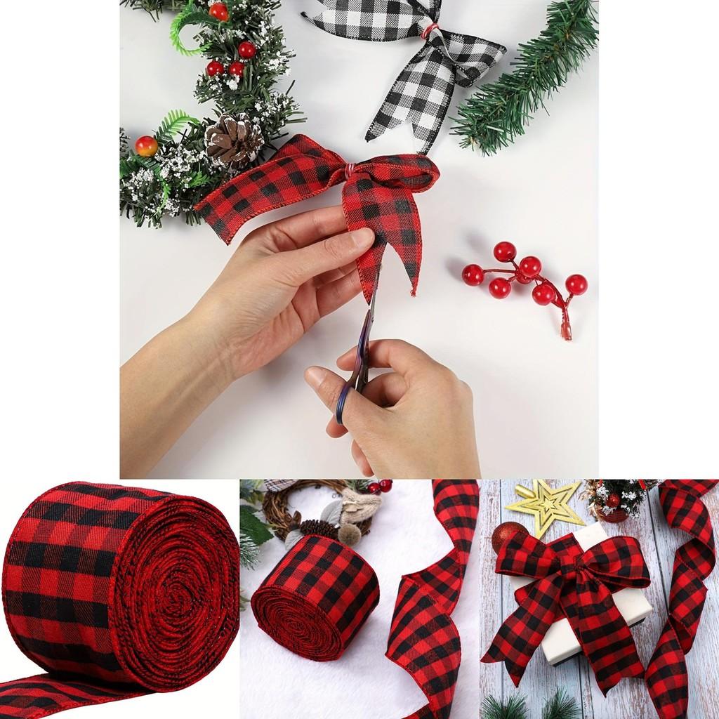 Versatile Christmas Red And Black Check Ribbon 5 Yards For Diy Holiday Decor