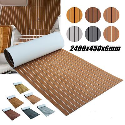 2.4m Self-Adhesive EVA Foam Boat Marine Flooring Faux Teak Decking Sheet Striped Yacht Mat  Brown Gray  2400x450x6mm
