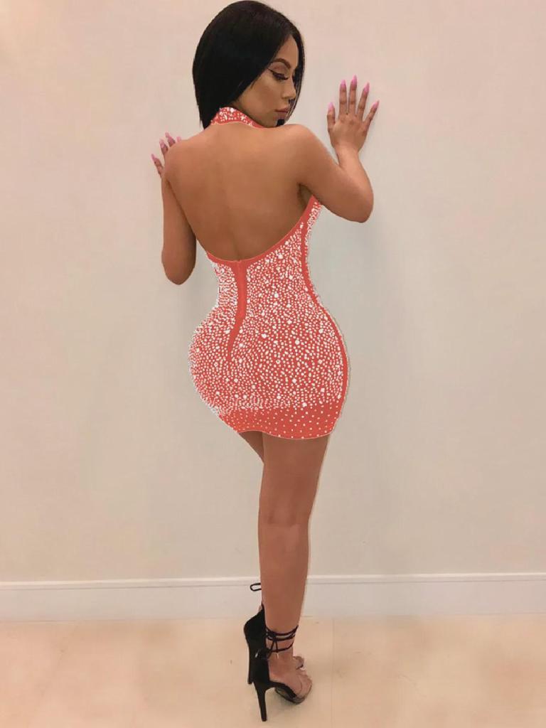 European-American Fashion Halter Neck Diamond Party Dress - Sexy, Tight, New Arrival