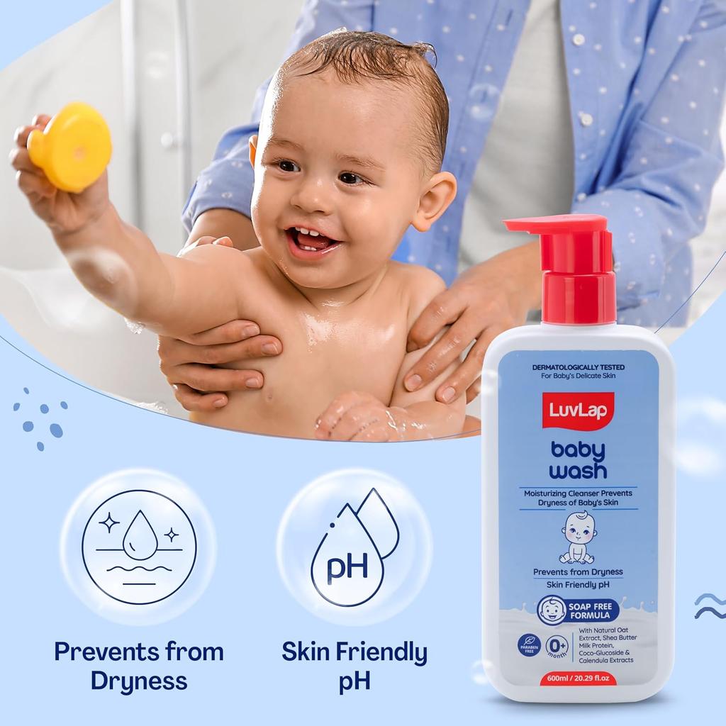LuvLap Baby Wash with Milk Protein, Shea Butter & Vitamin E - Gentle Soap-Free Moisturizing Daily Bath Care - 850g