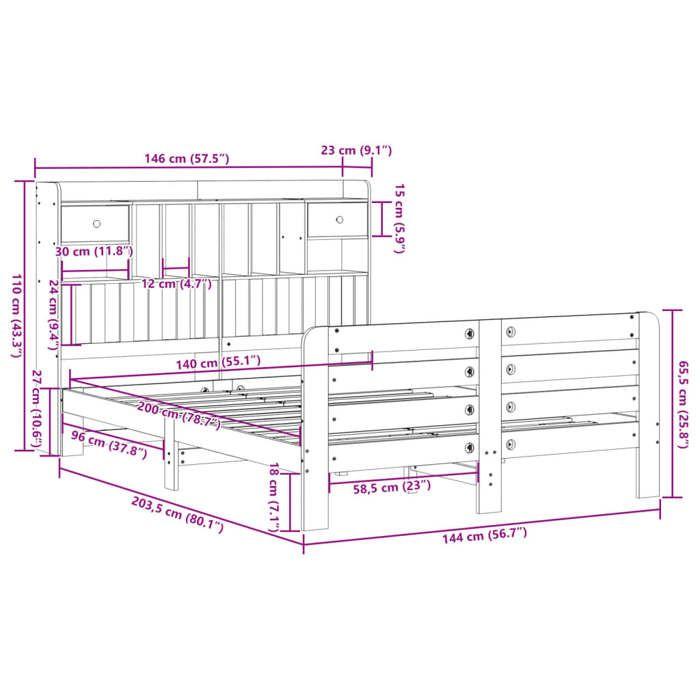 VidaXL Lit bibliothèque sans matelas cire marron 140x200 cm pin massif 3309964