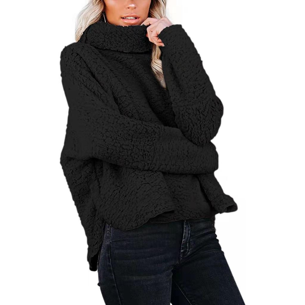 Oversized Turtleneck Sherpa Fleece Sweatshirt,Loose Long Sleeve Warm Teddy Coat Pullover Top,Soft Fluffy Casual Outerwear for Multi-color Outfits