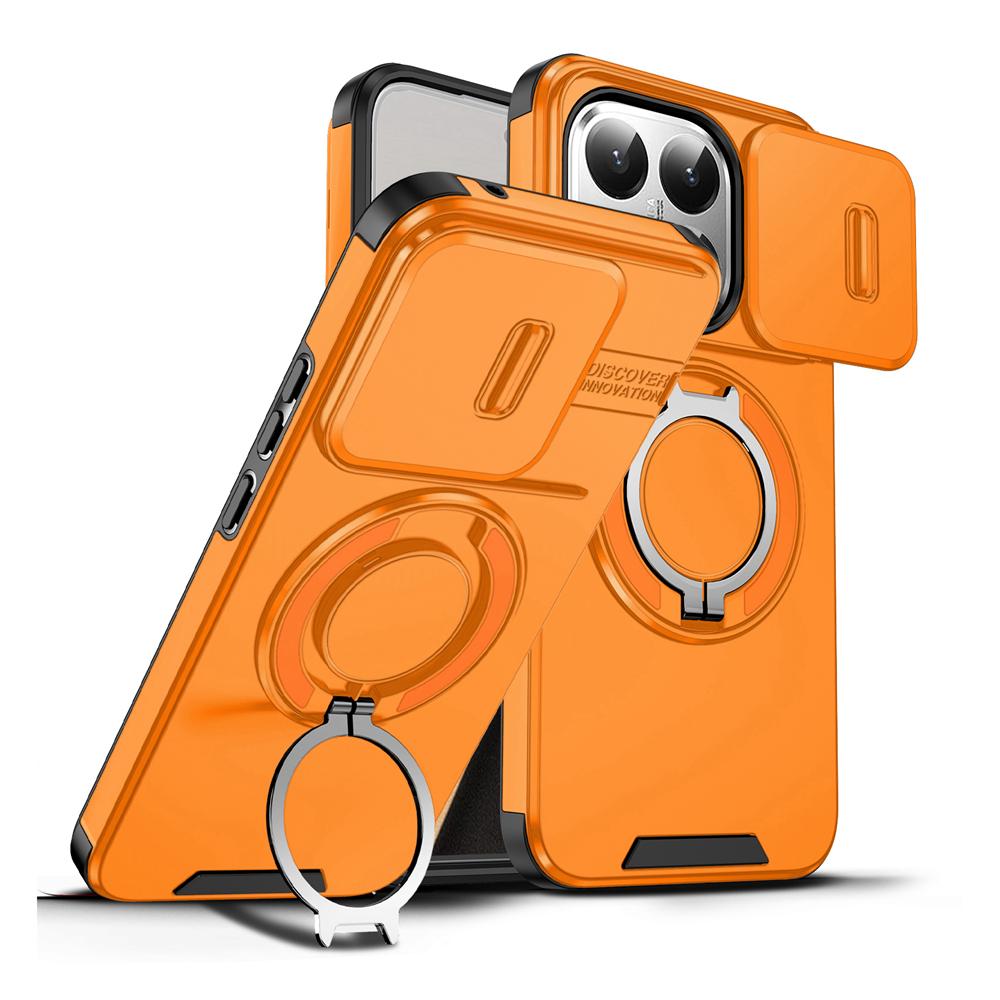 KEYSION 360° Rotating Ring Stand Phone Case for Xiaomi 15T 15T Pro Silicone+PC Slide Camera Protection Magnetic Shockproof Cover