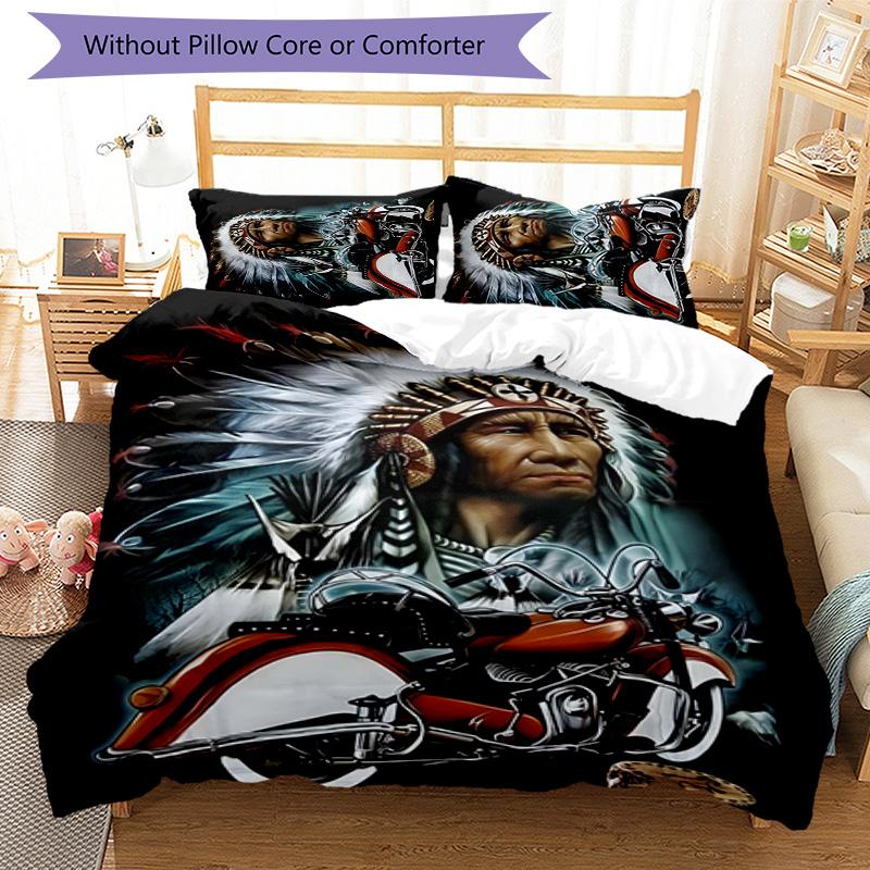 Indian Motorcycle 3pcs Bedding Set Duvet Cover Closure Includes 1 Duvet Cover & 2 Pillowcases for All Seasons Bedroom Home Dorm Decor