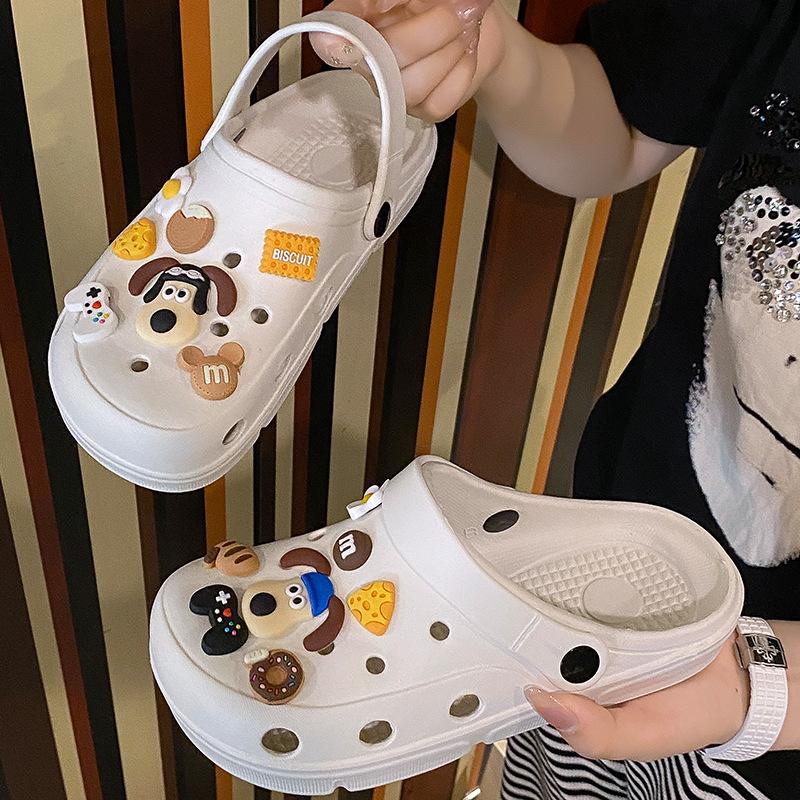 

Dog slippers female summer wear bag head cute cartoon cool slippers male indoor non-slip hole shoes female 36/37 (Normal Size)