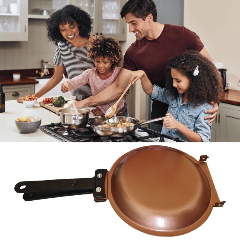 Folding Skillets 19cm Double-Sided Frying Pan Easy Cleaning Breakfast Solution Ergonomic Handle Kitchen Cookware