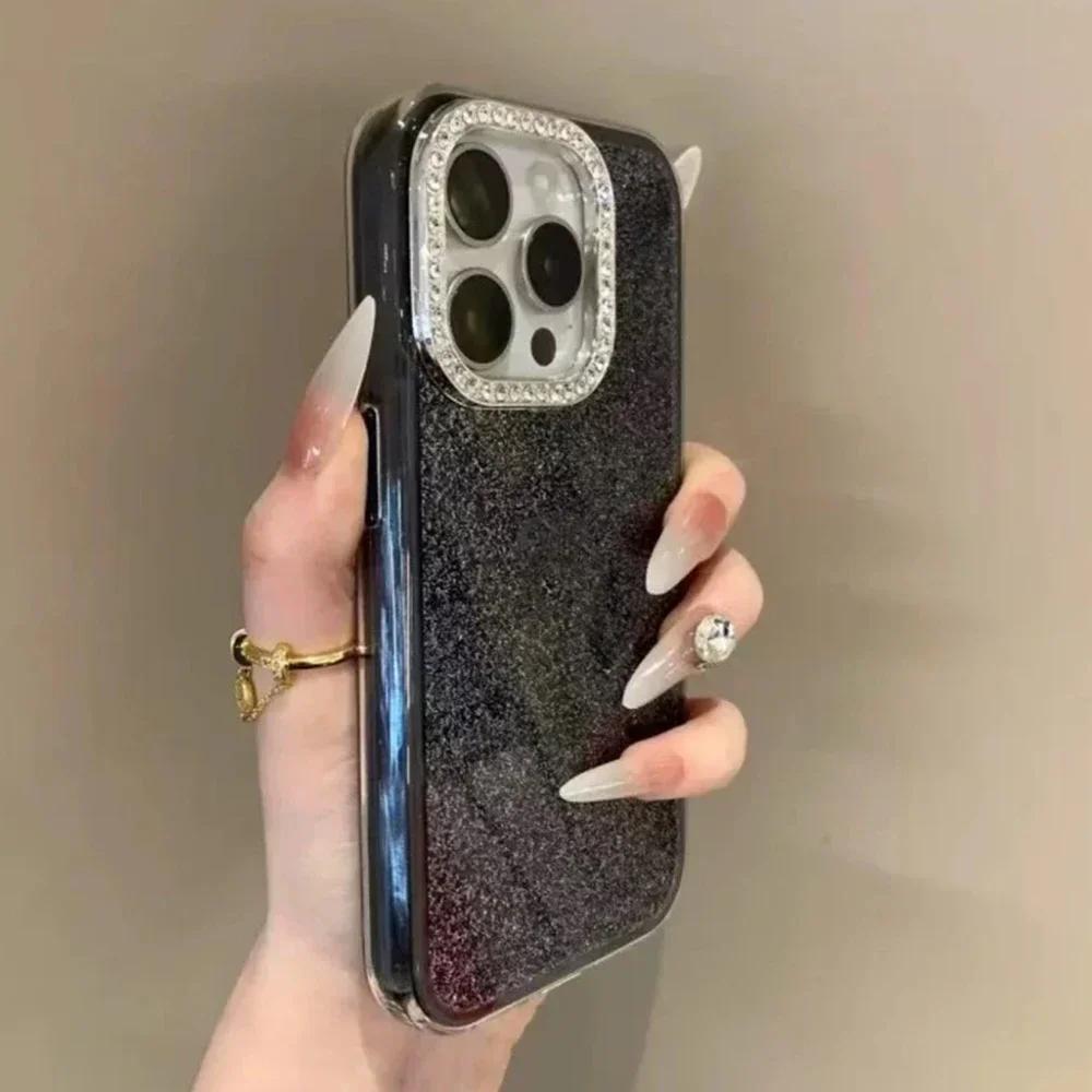 3 IN 1 Bling Glitter IMD Candy Color Phone Case For iPhone 16 15 14 13 12 11 17Pro Max Plus Diamond Camera Protector Shining Cover