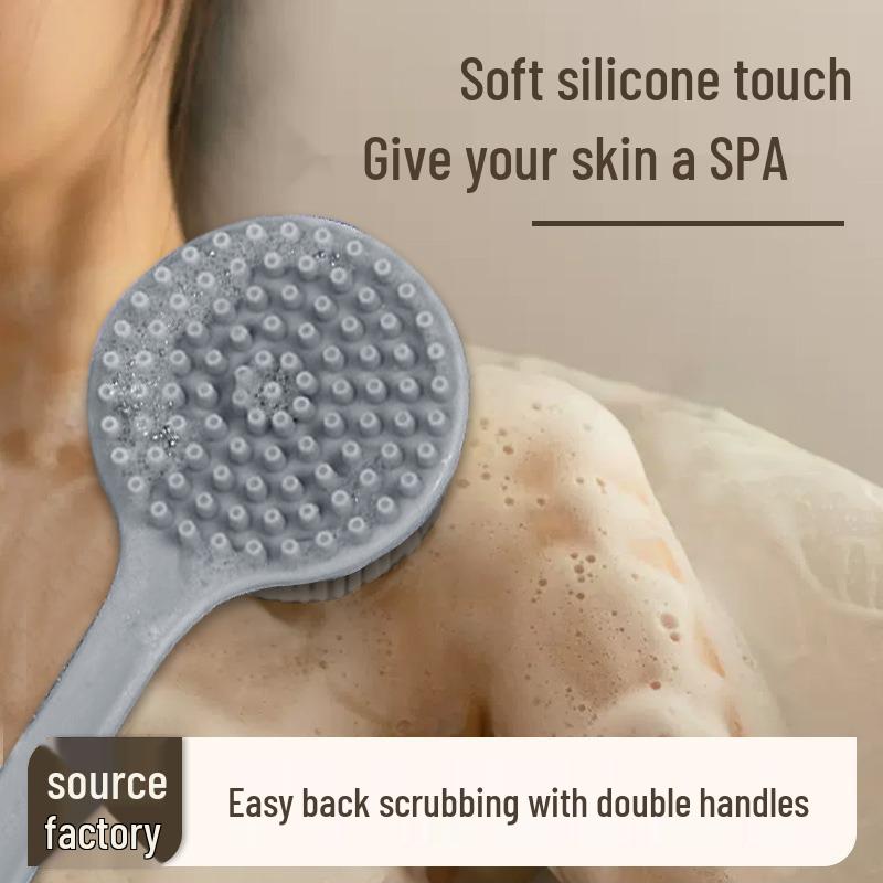 Dual-Sided Silicone Back Scrubber: Long-Handled, Thickened Bathroom Brush with Customizable Colors