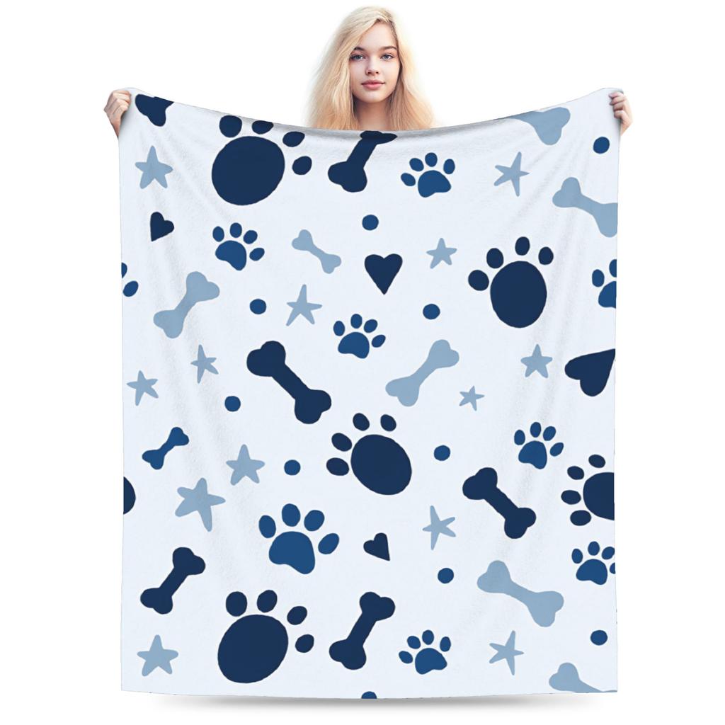 Dog Paw Print and Bone Blanket Quality Soft Warm Throw Blanket Winter Children Home Decor Pattern Bedspread