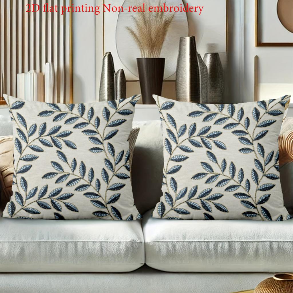 1 pillowcase 2D flat printing Blue Leaf Patterned 2D Printed Cushion Covers Polyester pillowcase sofa decorative cushion cover