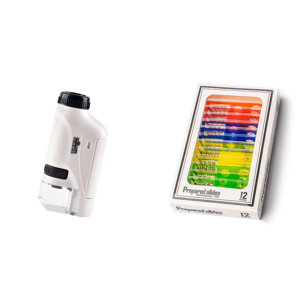 Kid Science Experiment Pocket Microscope Toy Kit 60-120x Educational Mini Handheld Microscope with Light For Children