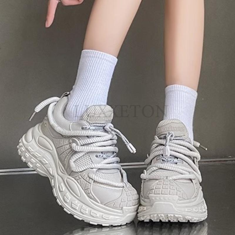 New in Sneakers Spring Autumn Mesh Women Shoes White Chunky Heel Platform Shoes University Girls Shoes Women Sneakers 2024
