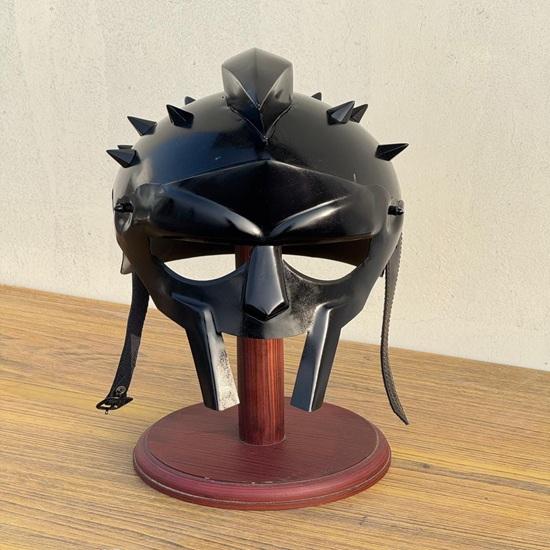 Black Gladiator Helmet with Spikes Handmade Warrior Mask Gothic Armor Helmet Decor
