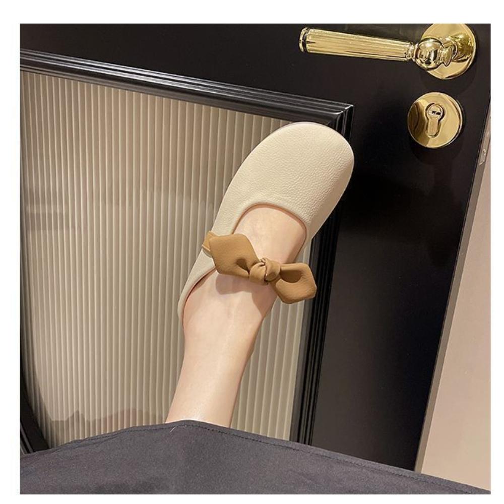 Girls' Flat Leather Bow Style Hooded Slippers