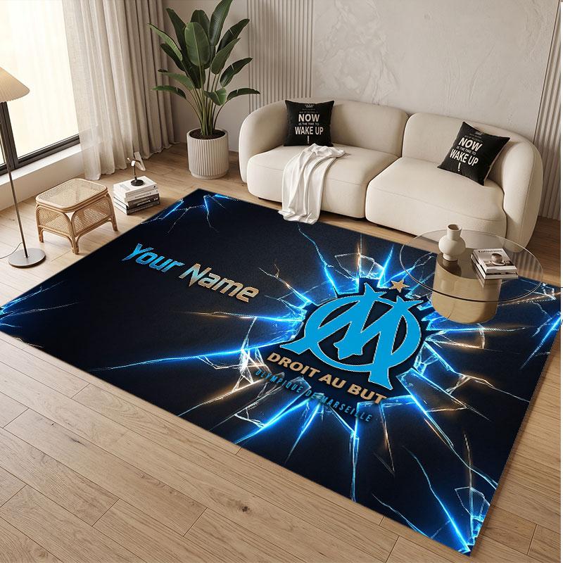 Custom Rug Olympique Marseille FC Pattern Print Name Text Soft Non‑Slip Floor Carpet for Home Indoor Decoration