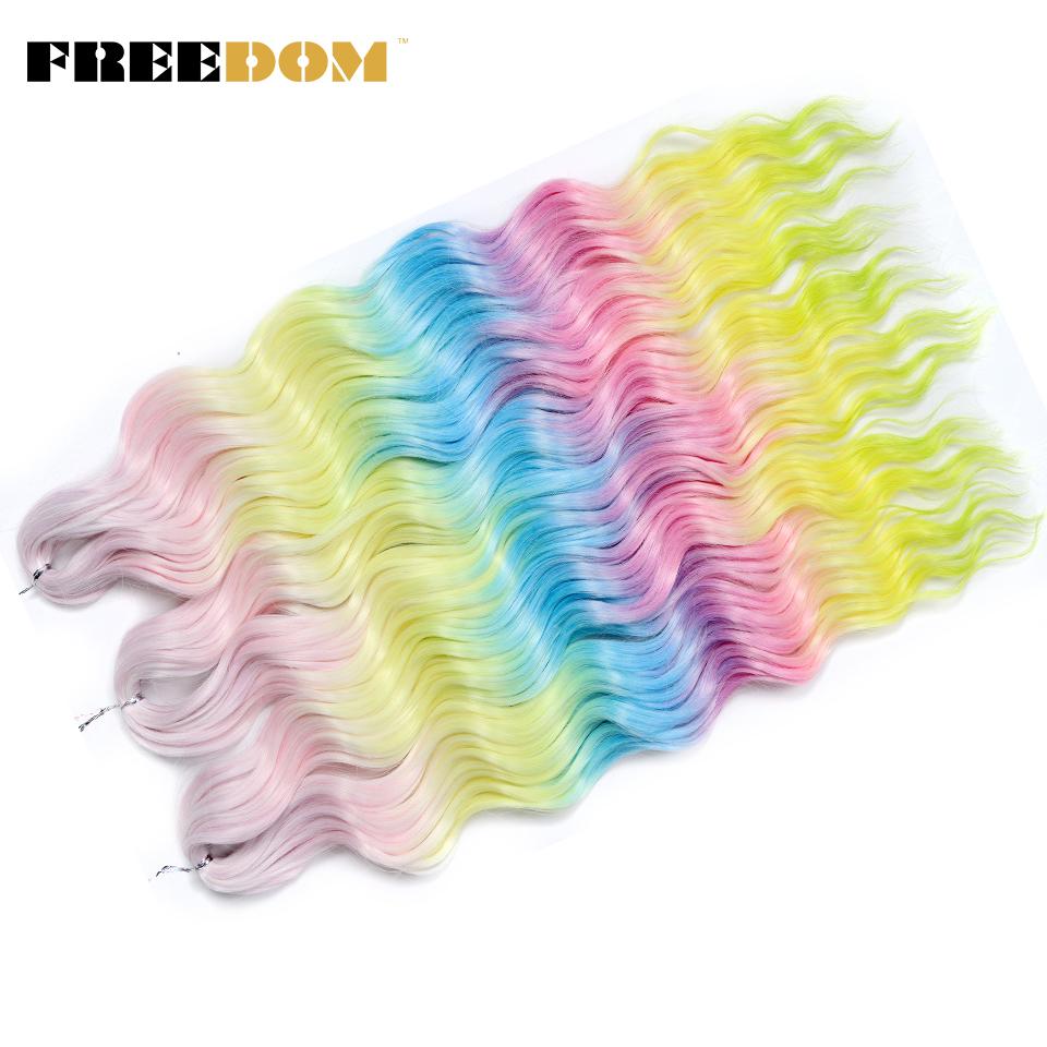FREEDOM Synthetic Braiding Hair Extensions Natural Curly Wavy 24inch Water Wave Braid Hair Ombre Blonde Brown Twist Crochet Hair