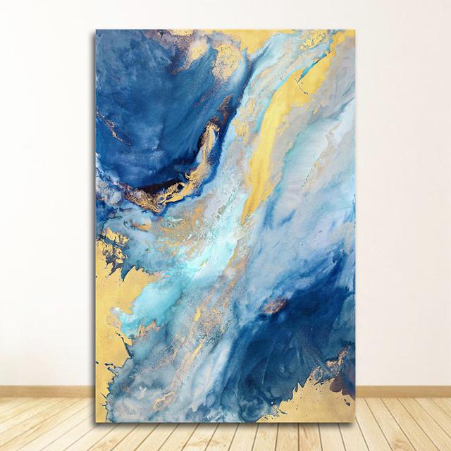 Poster und Drucke Wand Poster Home Decor Abstrakte Goldfolie Fluss Blau Leinwand Kunst Gemälde für Wohnzimmer Schlafzimmer