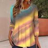 Round Neck 3D Printed Colorful Gradient Top Fashionable Casual Long Sleeved Women's T-shirts