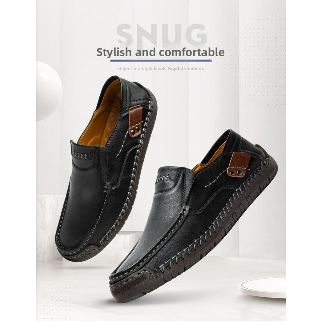Ręcznie Szyte Męskie Outdoorowe Buty Casualowe, Skórzane Buty na Płaskiej Podeszwie, Niskie Buty Oversize