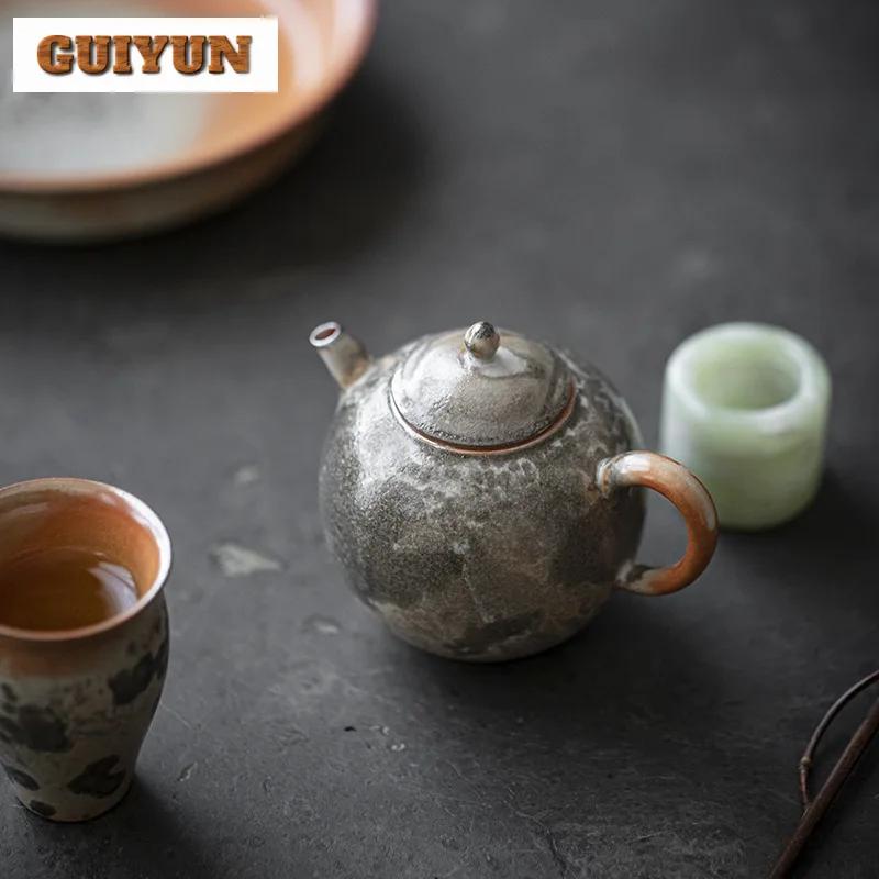 Japanese Ink Wood-fired Porcelain Teapot Retro Stoneware Scholar's Pot Chinese Tea Brewing Kettle Tea Ceremony Accessories Craft