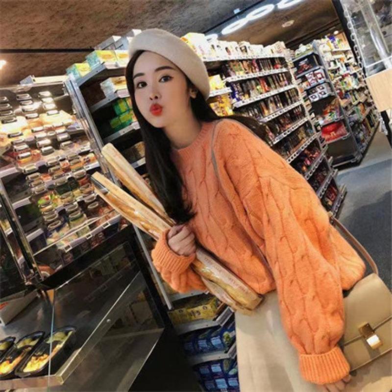 Winter Women's Sweater Women's Loose Pullover Thickened Round Neck Fried Dough Twists Knit