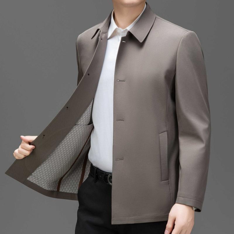 New Mulberry Silk Jacket Men's Spring and Autumn Buttoned Top Dad Jacket Middle-aged Men's Business Casual Jacket