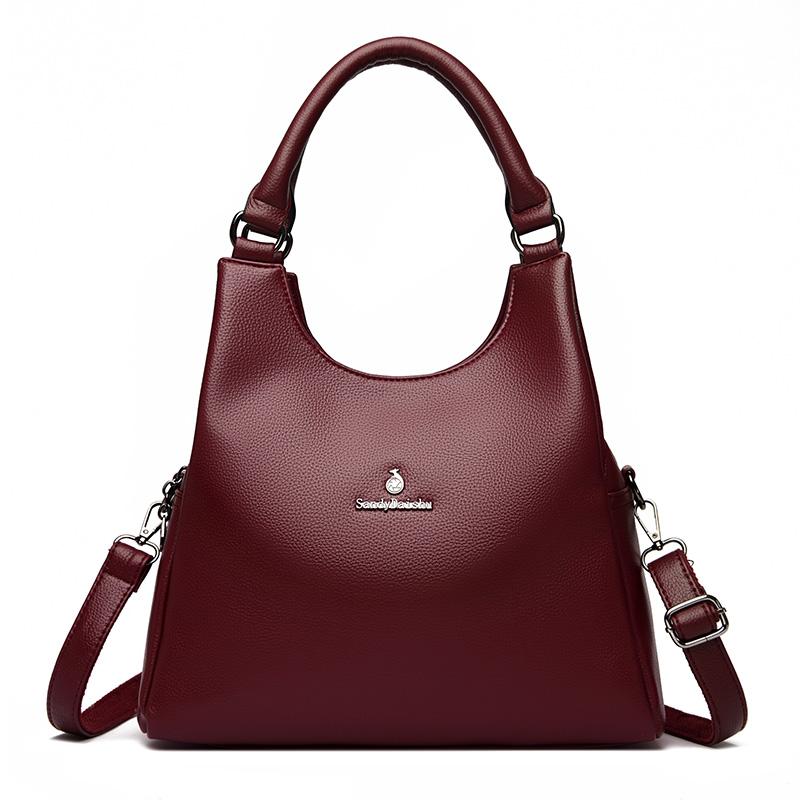 Dámská měkká taška z pravé kůže, taška přes rameno, jednobarevná kožená kabelka pro ženy Crossbody
