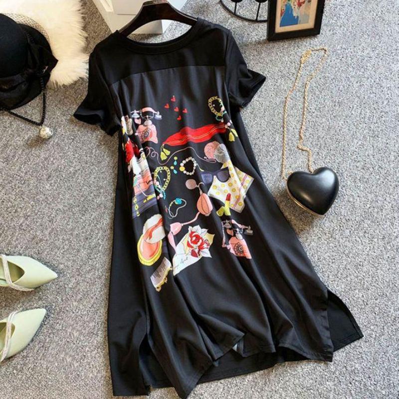 

Женское платье больших размеров А-силуэта свободного покроя, черное длинное платье-футболка, шелковистое, удобное XXXXXL чёрный