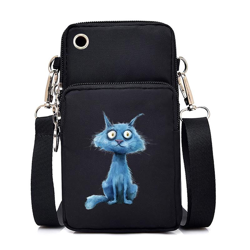 Morsom Anime Cat Liten Messenger Bag Hengende Neck Mynt Veske Vertikal Håndveske Kvinner Mobiltelefon Vesker Cartoon Small Crossbody Bag