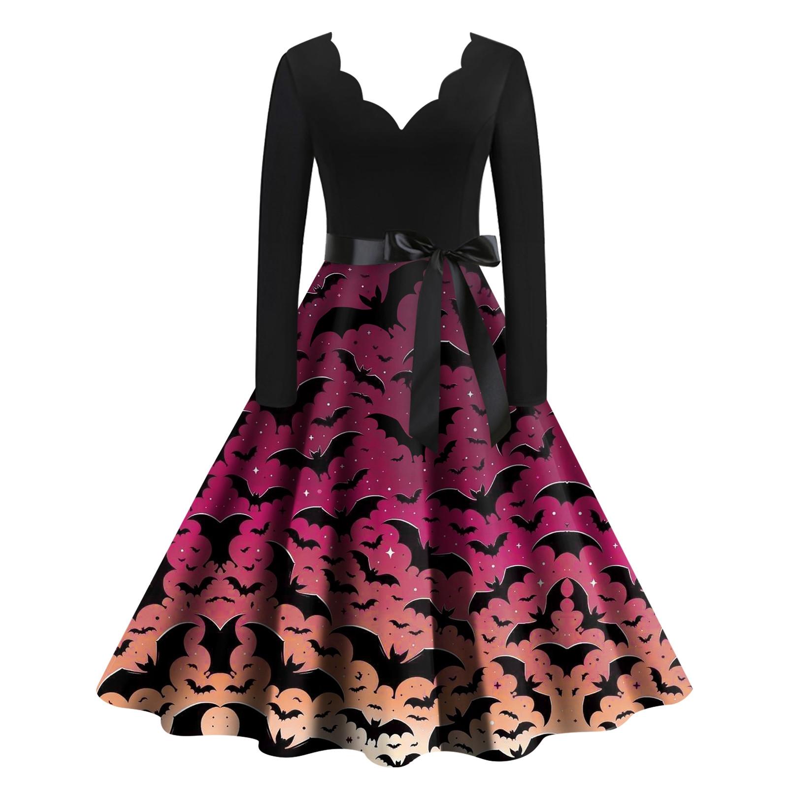 Хэллоуин Женское Повседневное Модное Платье с V-образным Вырезом и Принтом В Винтажном — фото 5