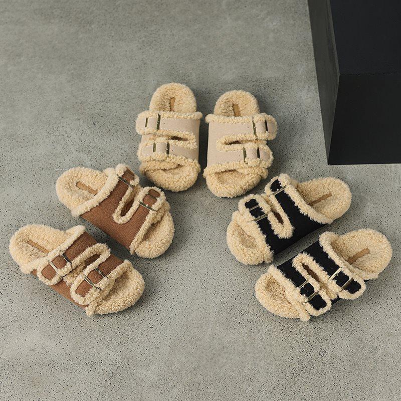 Child Shoes 2025 Belt Buckle One-word Slippers Women's Outer Wear Mao Mao Shoes Casual Boken Home Cool Slippers New Autumn and Winter