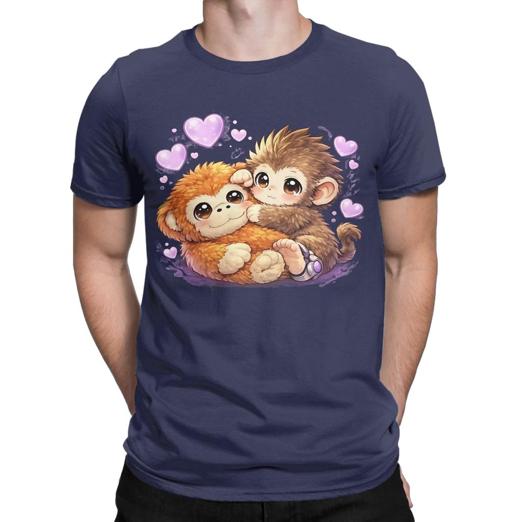 Classic Funny Graphic 100 Cotton Tshirt Cute Monkey Hugging Plush Tops Tees For Unisex
