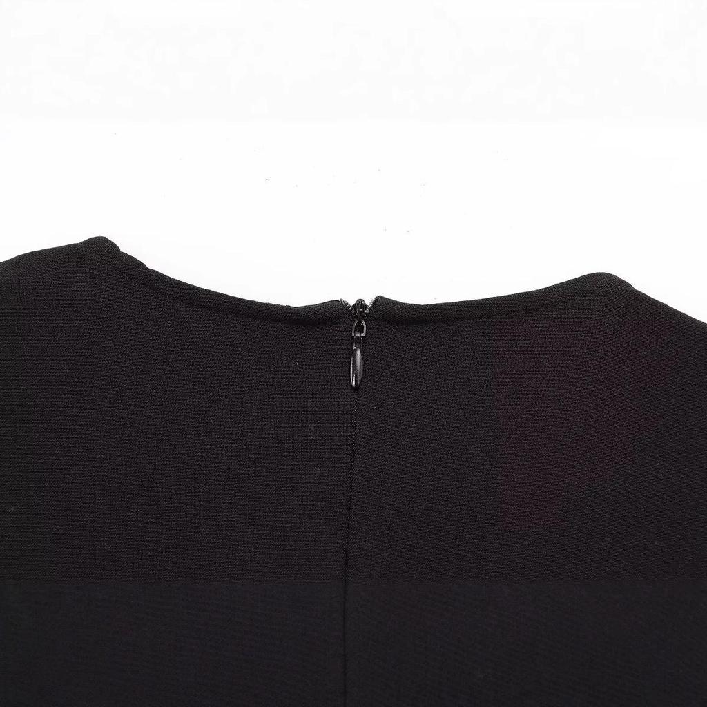 2025 Summer Crepe Sleeveless Belted Midi Skirt: European-American Single-Breasted Pocket Vest Style