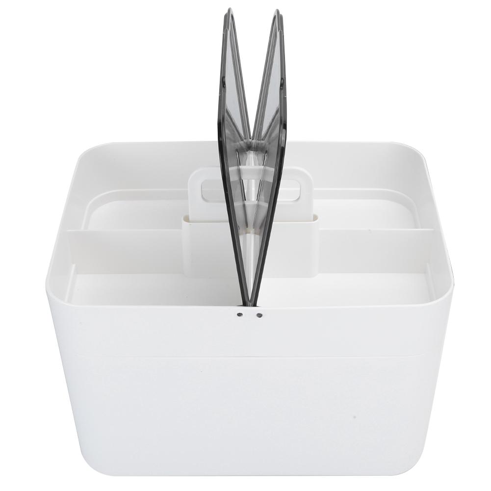 Aufbewahrungsbox, groß, doppellagig, fürs Büro, weißes Kunststofffach, staubdicht, Medikamententruhe