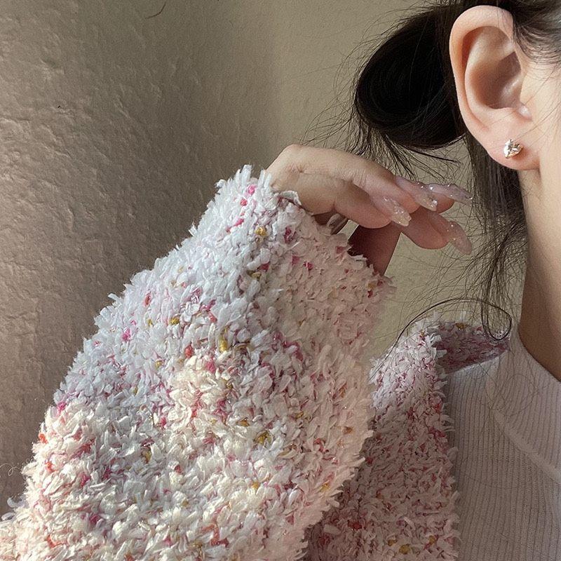 

Simple Graceful Small Ear Studs Zircon CHAMPAGNE Peach Heart