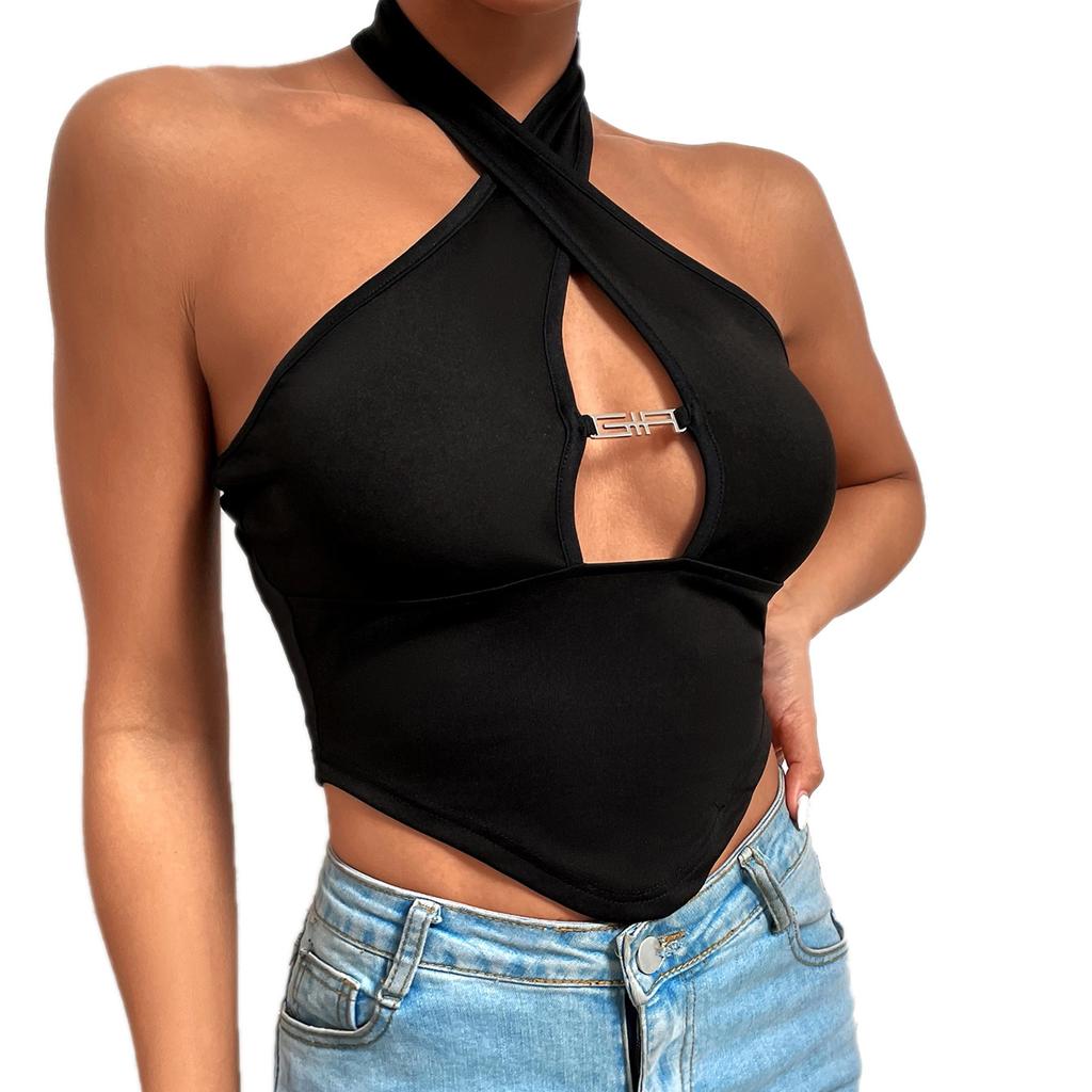 Tank Top Solid Halter Cross Crop Tops Women Summer Adjustable Shoulder Strap Camis Backless Camisole Casual Tube Female Sleeveless Cropped Vest