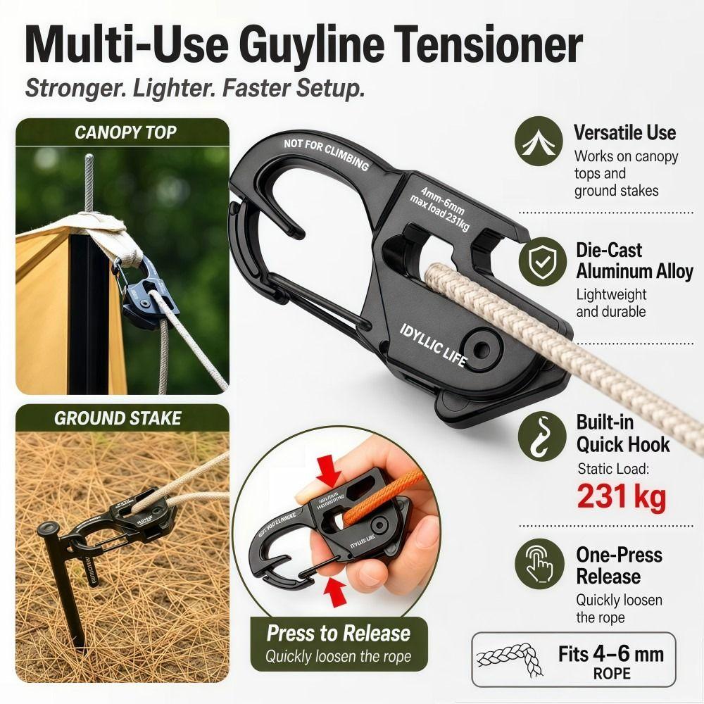 Aluminum Alloy Tent Rope Tensioner Stainless Steel Tarp Tightener  Outdoor Tool
