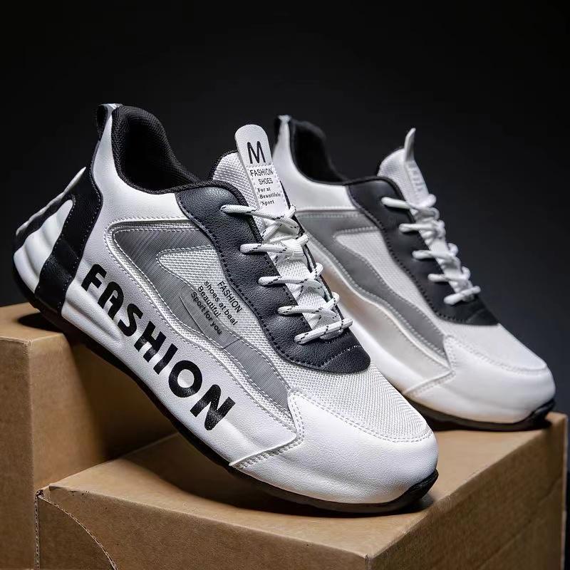 Letter Print Chunky Sneakers Casual Leather Mesh Breathable Upper Increased Internal Cover Bottom Platform Fashion Running Shoes