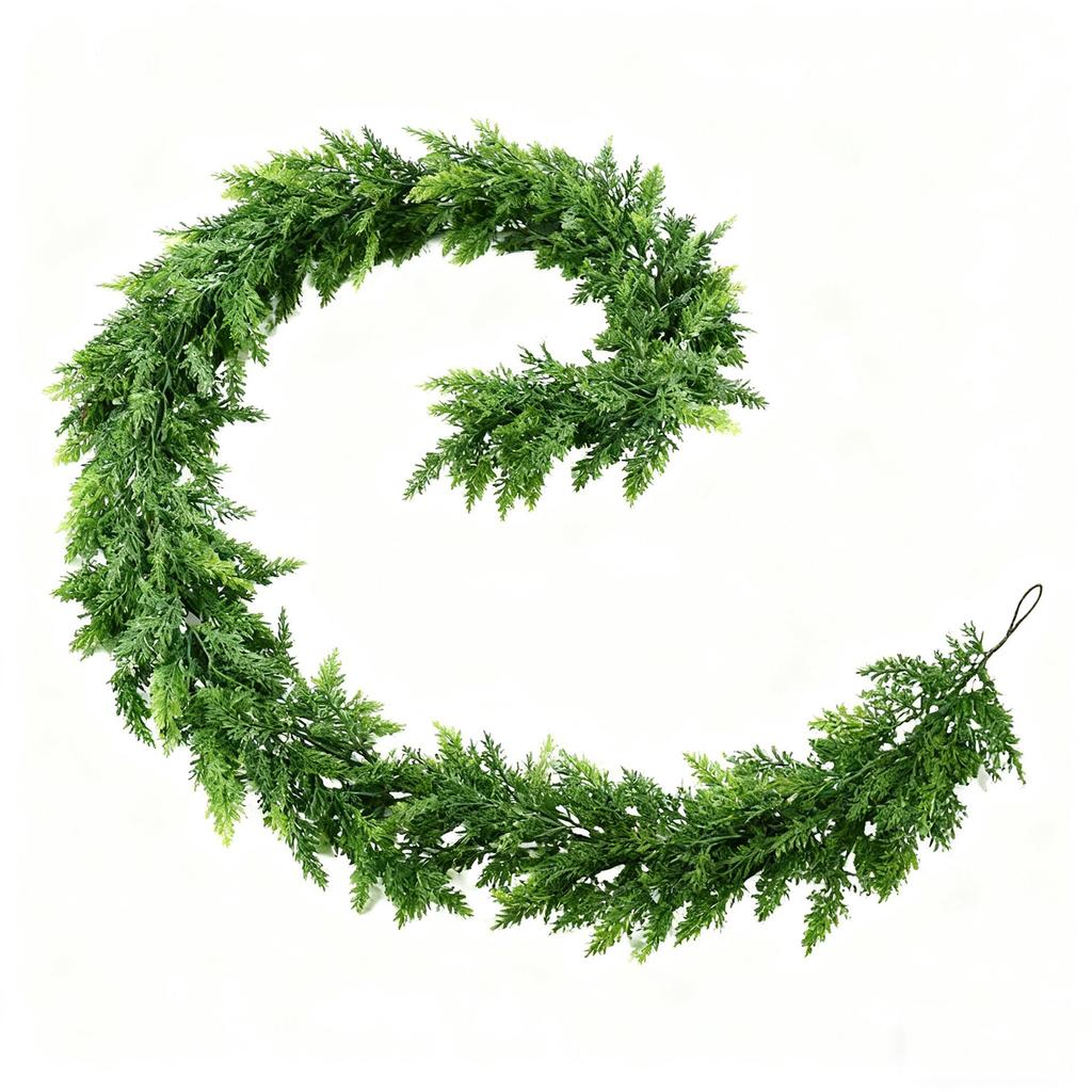 6 Ft Christmas Garland, Artificial Realistic Cedar  Garland,Real Faux Garlands For Decoration Outdoor Indoor Mantle Fireplace