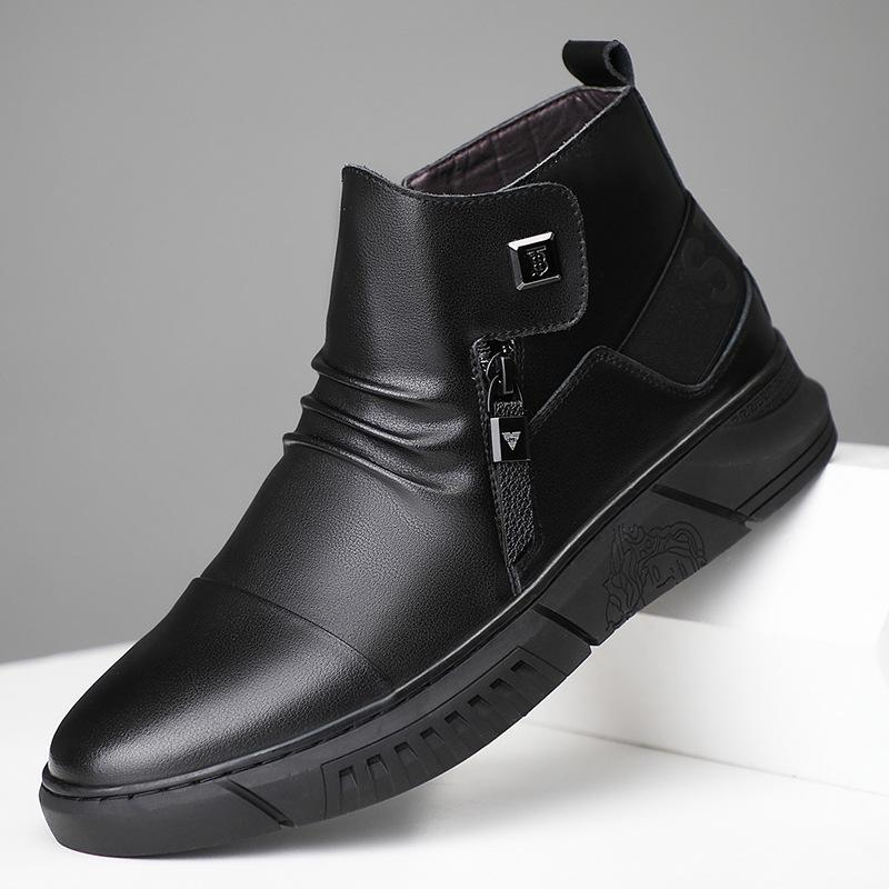 

Winter Leather Wool Warm Cotton Shoes High Top Martin Boots Chelsea Boots Young Trend Fleece Men s Shoes Leather Shoes 44