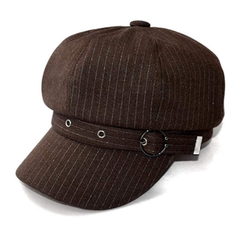 Høst Vinter Kvinner Baseball Cap Nye Dame Caps Vintage Octagonal Cap Beret Svart Hvit Casual Caps Med Metallspenne Hot