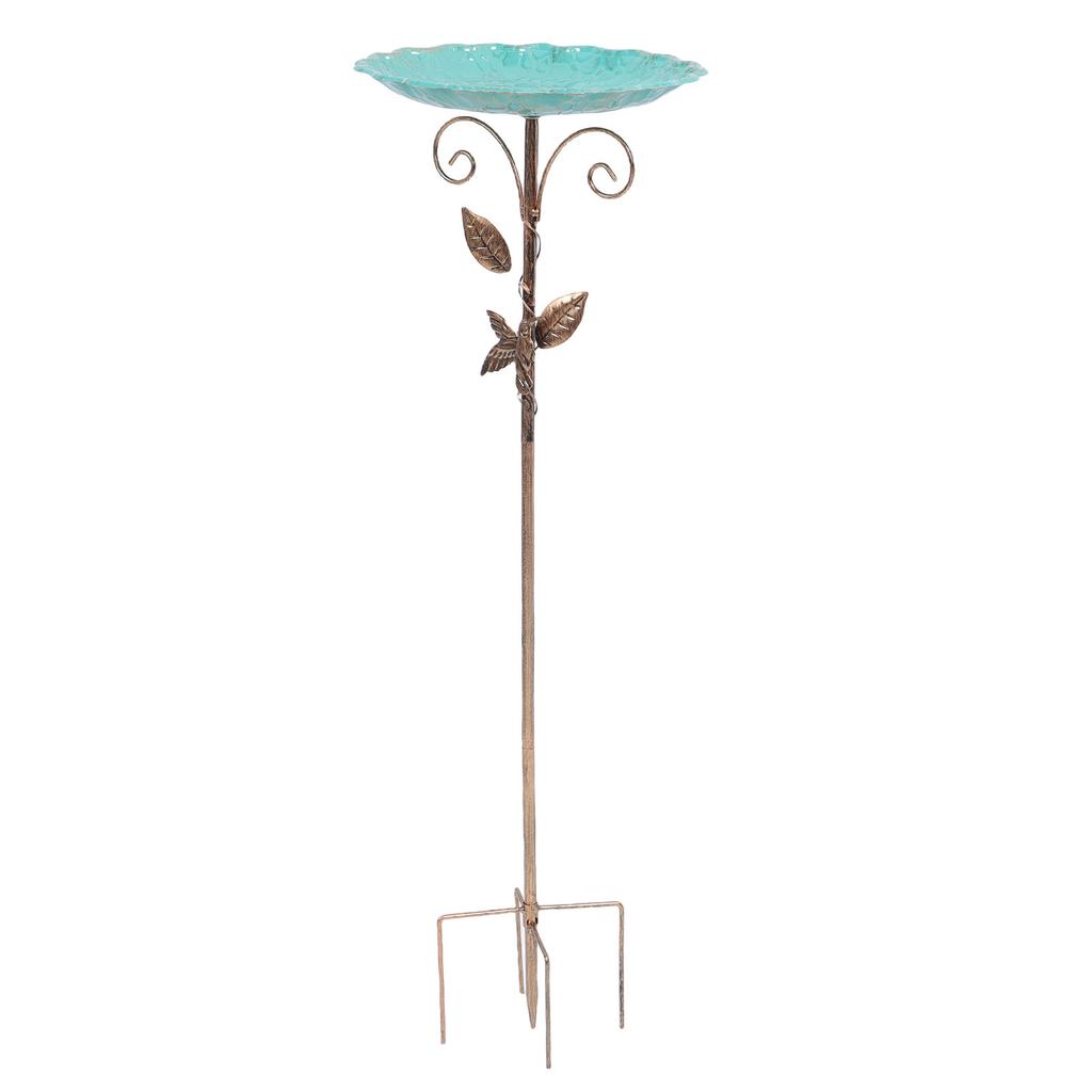Bird Bath Feeder with Stake Height Adjustable Vintage Metal Cold Proof Standing Birdbath Birdfeeder for Garden Terrace