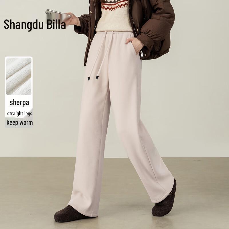 Shangdubila Women's Winter Fleece-Lined Casual Straight-Leg Trousers