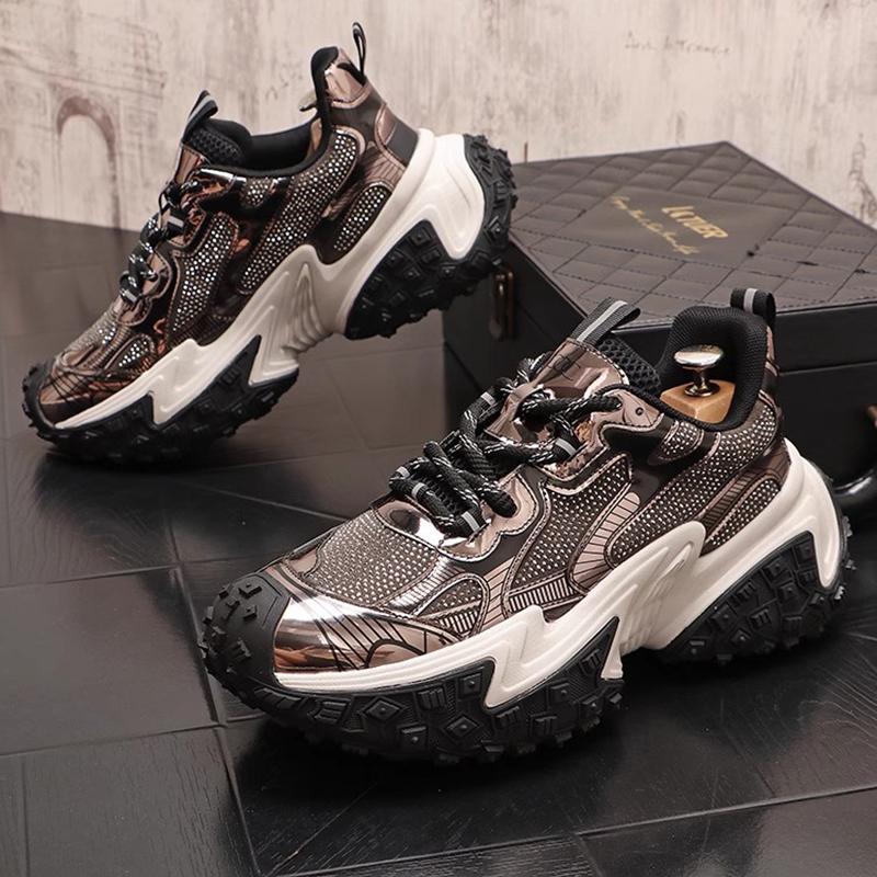 

Модная трендовая мужская обувь, кроссовки на низкой подошве со стразами, спортивная обувь на толстой подошве, модная мужская персонализированная повседневная обувь A6 44 чёрный