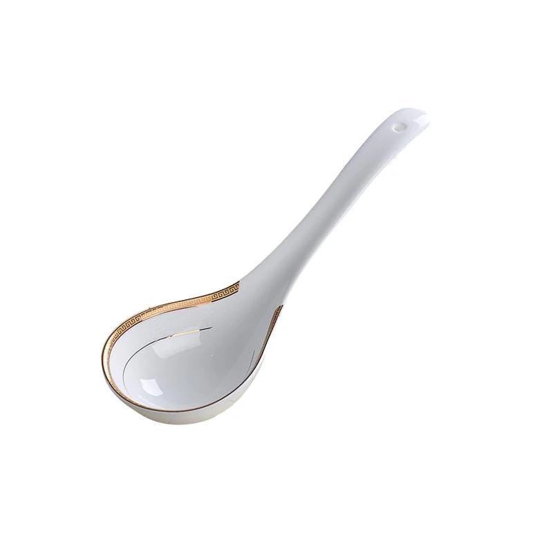 Bone china soup ladle, large scoop, serving round spoons, korean style, kitchen cooking tools, long-handle soup spoon serving