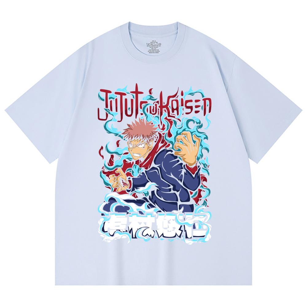 230 Gsm 100% Cotton Jujutsu Kaisen V50 Yuji Print Unisex Heavy Cotton T Shirt