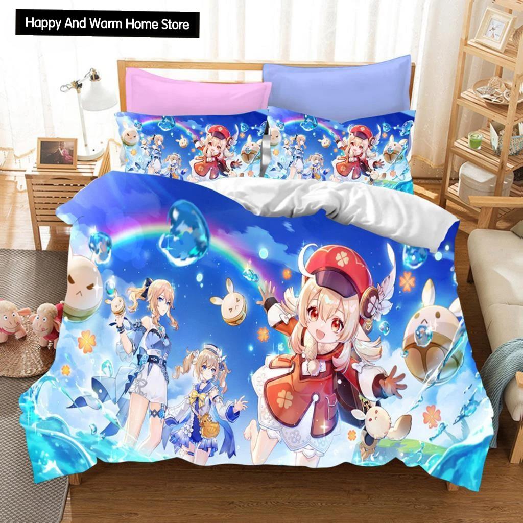 3D Game Genshin Impact Bedding Sets Keqing Xiao Duvet Cover Set 2_3 Pieces Boys Adults Single Full Queen King Size Bed Linen